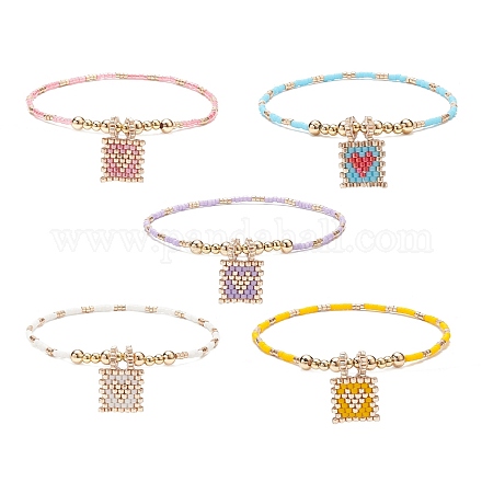 Bracelet extensible en perles de verre avec perles en laiton BJEW-MZ00005-1