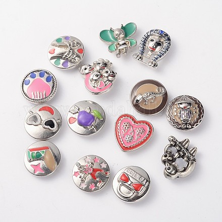 Mixed Shapes Alloy Enamel Jewelry Snap Buttons with Pattern BUTT-O020-01-NR-1