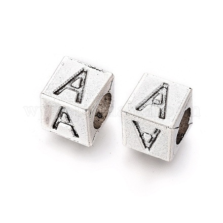 Antique Silver Plated Initial Letter Alloy European Beads TIBEB-Q054-32AS-NR-1