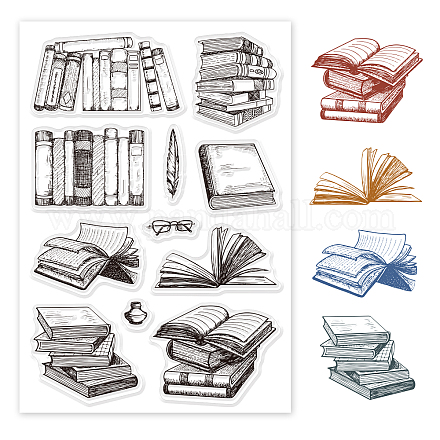 GLOBLELAND World Book Day Theme Clear Stamps Books Ink Quill Silicone Clear Stamp Seals for Cards Making DIY Scrapbooking Photo Journal Album Decor Craft DIY-WH0167-56-622-1
