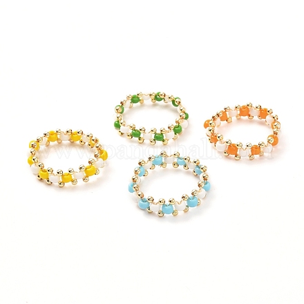 Glass Seed Beads Rings for Teen Girl Women RJEW-TA00010-1
