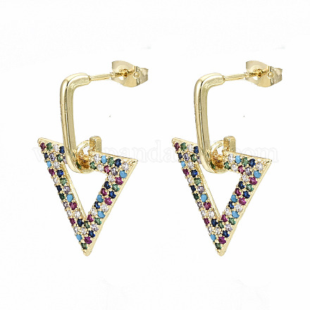 Brass Micro Pave Cubic Zirconia Dangle Stud Earrings EJEW-S208-129A-NF-1