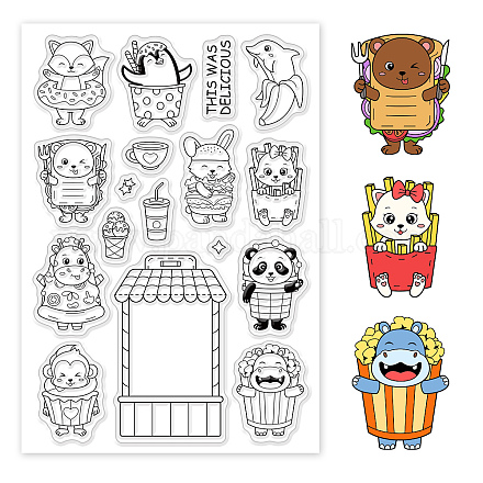 PH PandaHall Animal Fast Food Clear Stamps Monkey Fox Cat Cows Penguin Dolphin ransparent Rubber Stamps for Scrapbooking Stamps Card Box Decoration Photo Card Album Crafting Supplies DIY-WH0167-56-856-1