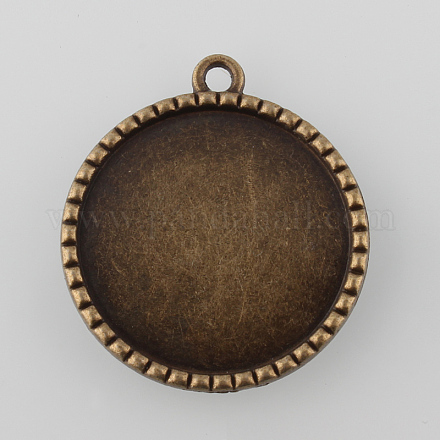 Tibetan Style Antique Bronze Alloy Flat Round Pendant Cabochon Settings TIBEP-M022-07AB-NF-1