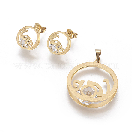 304 Stainless Steel Pendants and Stud Earrings Jewelry Sets SJEW-E330-02G-1