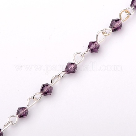 Chaînes de perles de verre bicone manuelles pour fabrication de bracelets et colliers AJEW-JB00048-02-1