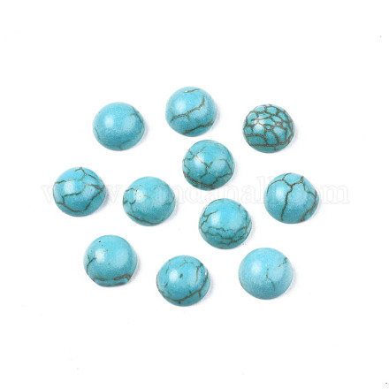 Accessoires d'artisanat teints turquoise synthétique pierres précieuses cabochons de dôme dos plat  TURQ-S266-4mm-01-1