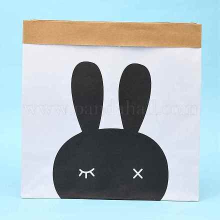 茶色のクラフト紙袋  ハンドル収納袋なし  ギフトバッグ  ショッピングバッグ  ホワイト＆バーリーウッド  ウサギの模様  32x16x32cm CARB-H026-01-1