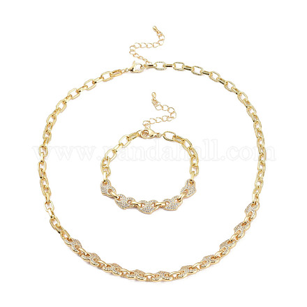 Set di gioielli con braccialetti e collane con zirconi cubici a cuore SJEW-M098-01G-1