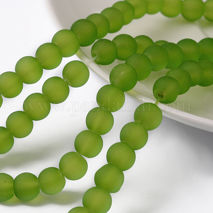 Brins de perles en verre transparent rond givré vert citron X-GLAA-S031-6mm-34-1