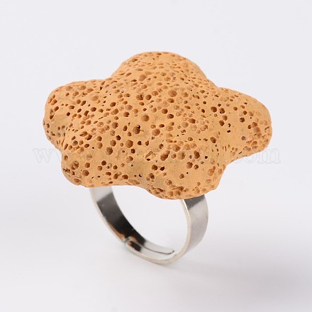 Регулируемые кольца на палец с драгоценными камнями из вулканической лавы RJEW-I007-03-1
