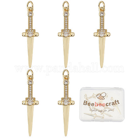Beebeecraft 10Pcs/Box 18K Gold Plated Sword Charms Cubic Zirconia Dagger Shape Charm Dangle Pendants Craft Supplies for DIY Bracelet Jewelry Finding Making ZIRC-BBC0001-11-1