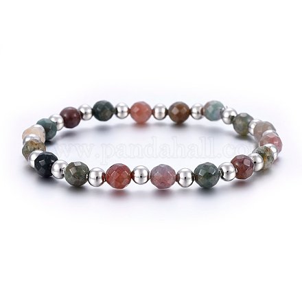Natural India Agate Beaded Stretch Bracelets X-BJEW-H584-03-1