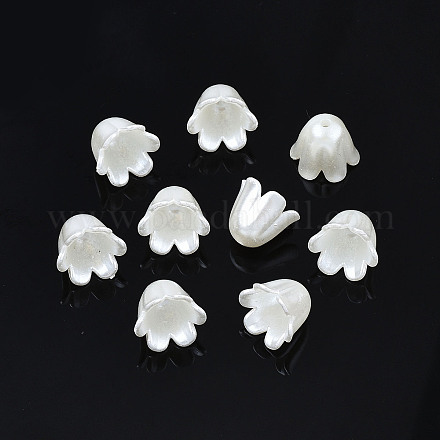 Absプラスチックイミテーションパールフラワービーズキャップ  6花びら  乳白色  11x10.5x9mm  穴：1.5mm X-KY-T023-036-1