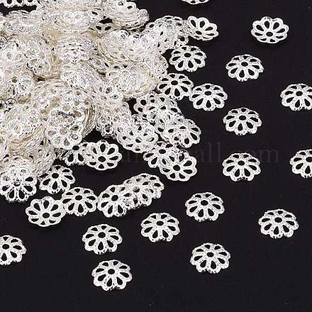 Capuchons de perles en laiton plaqué argent X-EC134-S-1