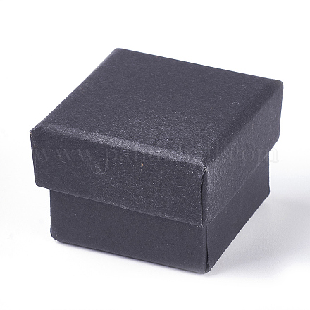 クラフト綿入り厚紙紙ジュエリーギフトボックス  リングボックス  正方形  ブラック  4.5x4.5x3cm CBOX-WH0003-01A-1