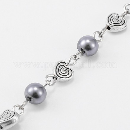 Handmade Round Glass Pearl Beads Chains for Necklaces Bracelets Making AJEW-JB00077-02-1