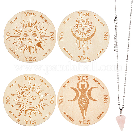 AHADEMAKER 4Pcs 4 Style Sun & Triple Moon Goddess Pattern Wooden Pendulum Board DIY-GA0005-04B-1