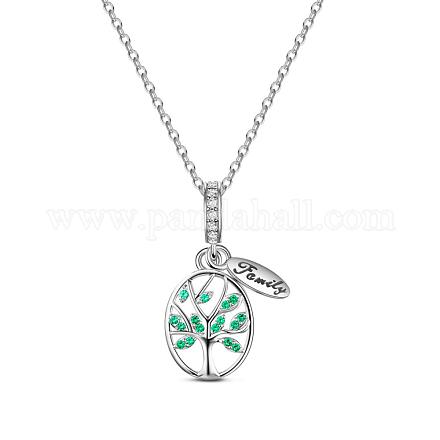 TINYSAND Sterling Silver Cubic Zirconia Family Tree Pendant Necklace TS-CN-034-1