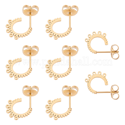 UNICRAFTALE 4 Pairs 304 Stainless Steel Stud Earring Findings with Earring Backs/Ear Nut and Loop C-shape Stud Earring Gold Plated Hole 1mm STAS-UN0034-57-1