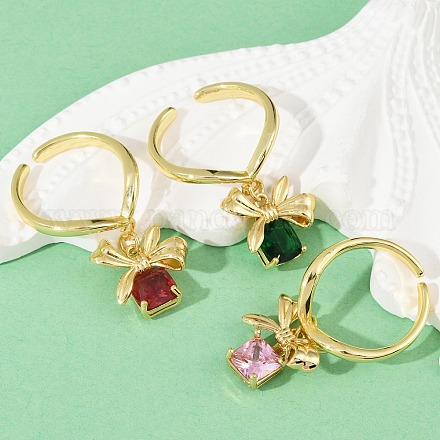 Латунные микропаве кубические цирконии регулируемые открытые манжеты кольца для женщин RJEW-U057-05G-1