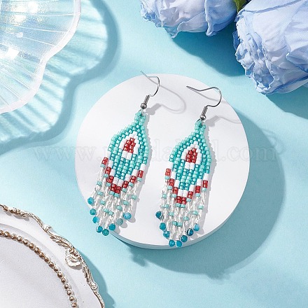 Серьги-подвески из натурального магнезита в форме ромба EJEW-MZ00567-03-1