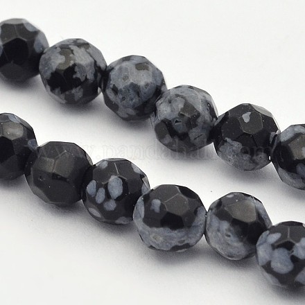 Faceted Round Natural Snowflake Obsidian Beads Strands G-E302-092-4mm-1