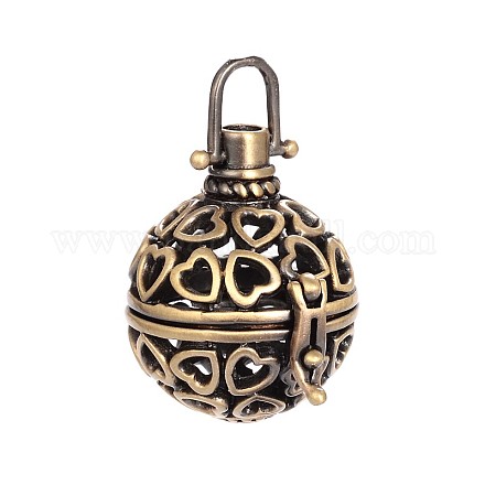 Fashional Hollow Brass Round with Heart Cage Pendants KK-F0301-AB-NR-1