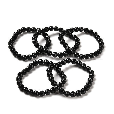 Natural Black Tourmaline Beaded Stretch Bracelets BJEW-K233-01B-03-1