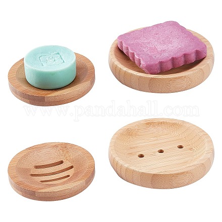 PandaHall Elite 4Pcs 2 Style Flat Round Natural Bamboo Soap Case Holder AJEW-PH0003-24-1