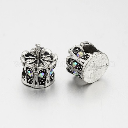 Antique Silver Plated Alloy Rhinestone European Beads CPDL-J030-28AS-1