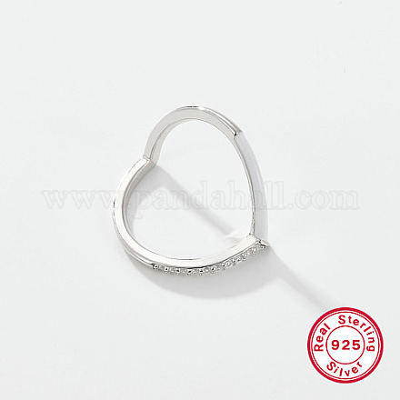 Anillos de dedo de plata de ley con micro pavé de circonita cúbica y platino chapado en rodio con forma de corazón BD1675-1-1