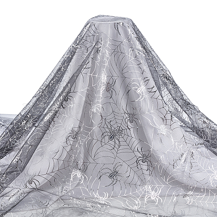 Ткань из полиэстеровой марли с пауком и паутиной на Хэллоуин AJEW-WH0314-677B-1