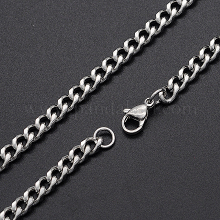 Мужские 201 цепные ожерелья из нержавеющей стали с кубинскими звеньями NJEW-T012-04B-56-S-1