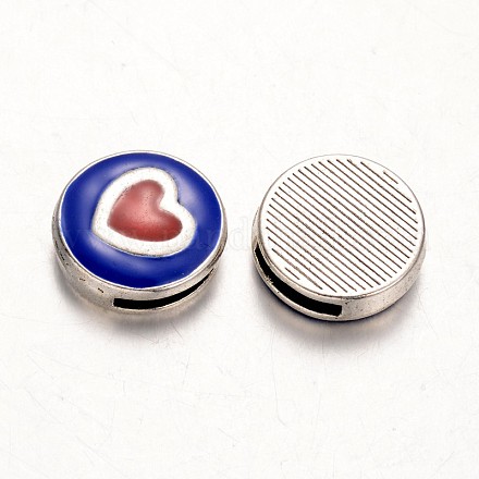 Flat Round with Heart Alloy Enamel Slide Charms ENAM-D035-01-1