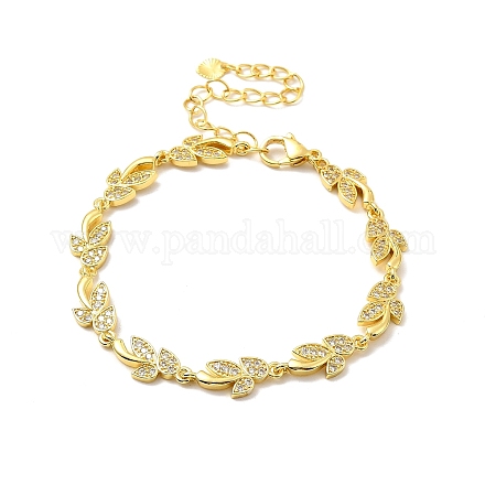 Clear Cubic Zirconia Leaf Link Chain Bracelet BJEW-A132-08G-1