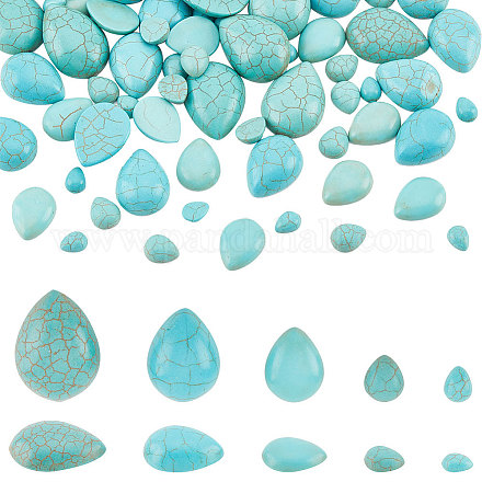 PandaHall Elite 100Pcs 5 Styles Craft Findings Dyed Synthetic Turquoise Gemstone Flat Back Teardrop Cabochons TURQ-PH0001-06-1