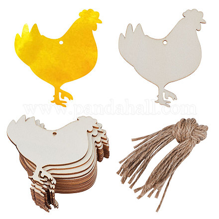 GORGECRAFT 20PCS Rooster Wooden Cutout Unfinished Wood Tags Pendants Animal Wood Slices Ornaments Hanging Sets with Hole Ropes for Crafts Wedding Christmas Birthday Themed Party Decoration Painting WOOD-WH0124-26E-1