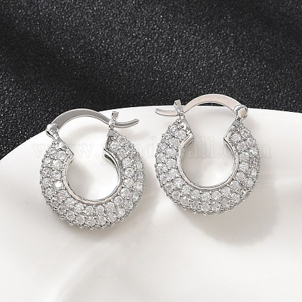 Латунные плоские круглые серьги-кольца с микропаве из прозрачных кубических цирконий EJEW-K318-04B-P-1