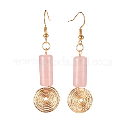 Boucles d'oreilles avec pendentifs en quartz rose naturel de style bohème EJEW-JE03781-05-1