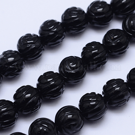 Rose Flower Natural Black Onyx Beads Strands G-L417-03-10mm-1