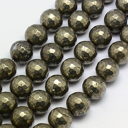 Natürliche Pyrit Perlen Stränge G-L031-14mm-03-1