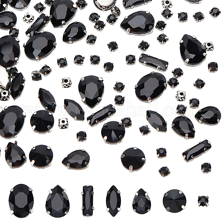 Wholesale NBEADS 168 Pcs 7 Styles Black Sew on Rhinestones 