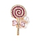 Lollipop Zinc Alloy Rhinestone Lapel Pins for Backpack Clothes, with Plastic Pearl, Rose, 44x25.5mm
