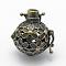 Brass Rack Plating Cage Pendants, For Chime Ball Pendant Necklaces Making, Lead Free & Cadmium Free, Round with Flower, Brushed Antique Bronze, 31x23.5x19mm, Hole: 5.5x5.5mm, Inner: 16mm, Fit For 14mm Rhinestone