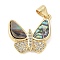 Brass Micro Pave Cubic Zirconia Pendants, Butterfly, with Shell, Lead Free & Cadmium Free, Long-Lasting Plated, Real 18K Gold Plated, 17x17.5x3.5mm, Hole: 4.5x3.5mm