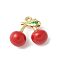 Brass Enamel Pendants, Rack Plating, Long-Lasting Plated, Cherry Charm, Real 18K Gold Plated, 12x14x6mm, Hole: 1.4mm