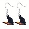 Acrylic Dangle Earrings, Platinum, Cat Shape, 33x36mm