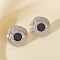 304 Stainless Steel Flat Round Stud Earrings, with Enamel, Platinum, 23x22mm