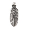 316 Surgical Stainless Steel Big Pendants, with Rhinestone, Feather with Skull Charm, Antique Silver, 59.5x20x7.5mm, Hole: 5.5x9.5mm